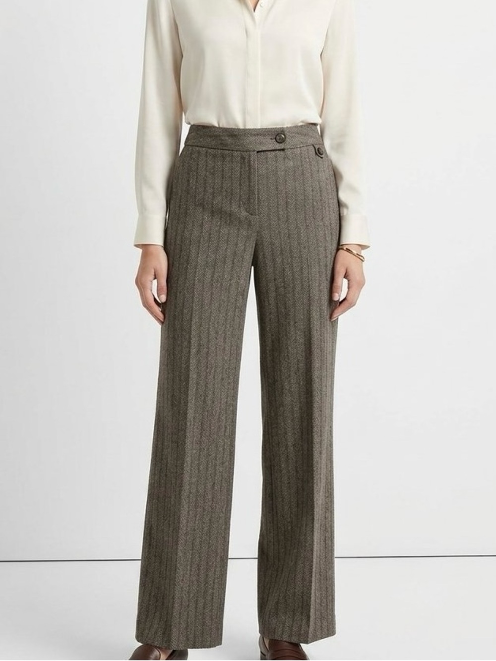 NWT Alfani Sloane City Dress Pants Size 8 Brown Herringbone Wide Leg Trousers